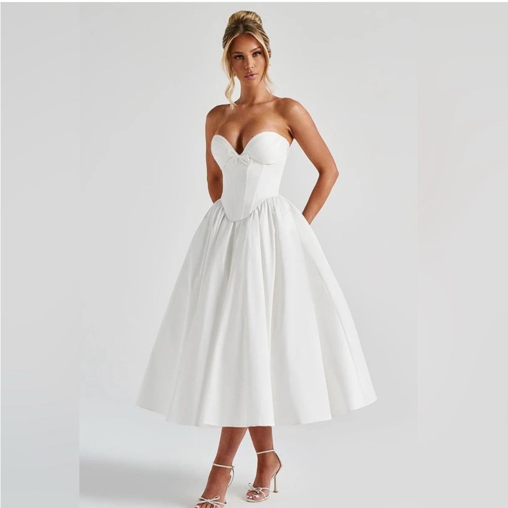 BabyBoo Prim Midi Dress in Ivory Corset Top Style Dress - M